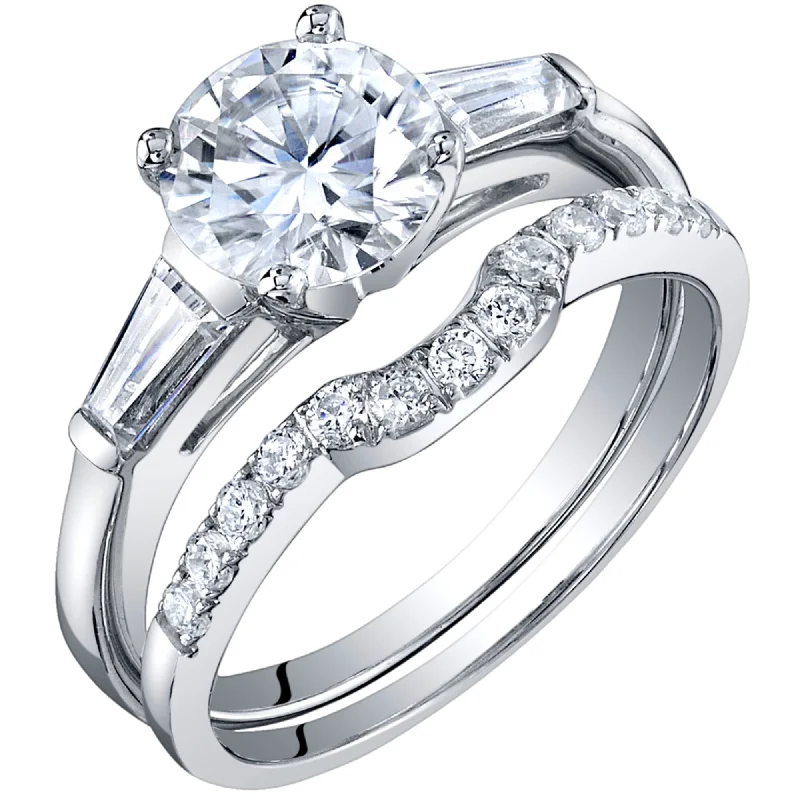 1.5 ct Moissanite Solitaire Engagement Ring Wedding Band Bridal Set in Sterling Silver