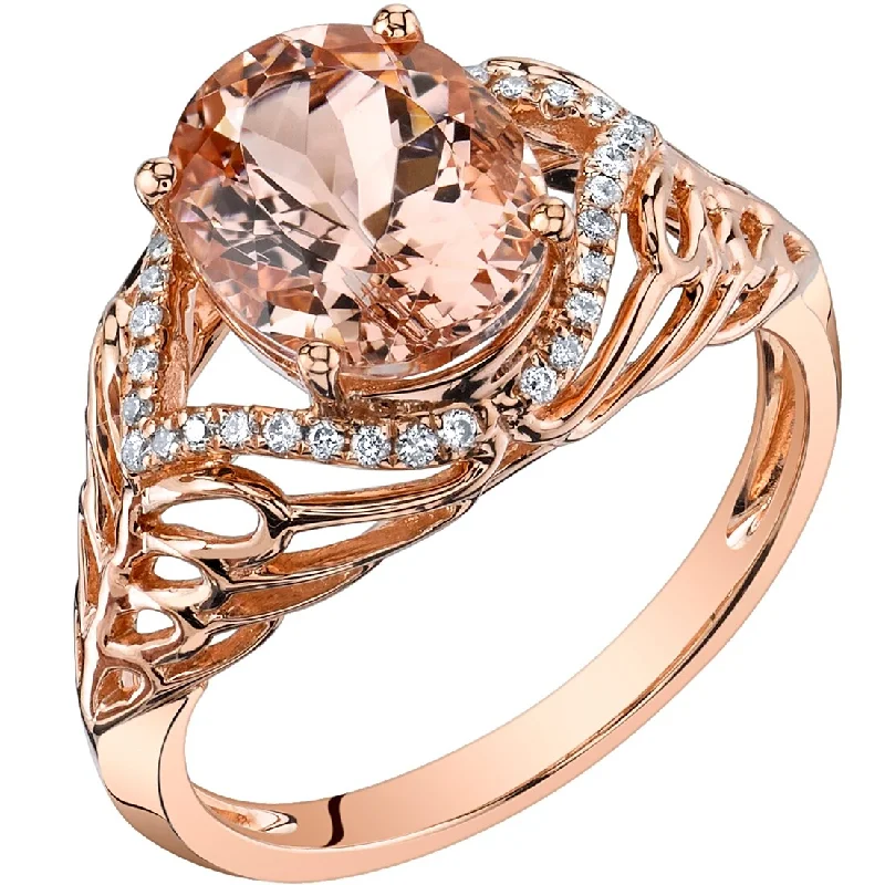 14k Rose Gold 2.5ct Morganite and Diamond Ring