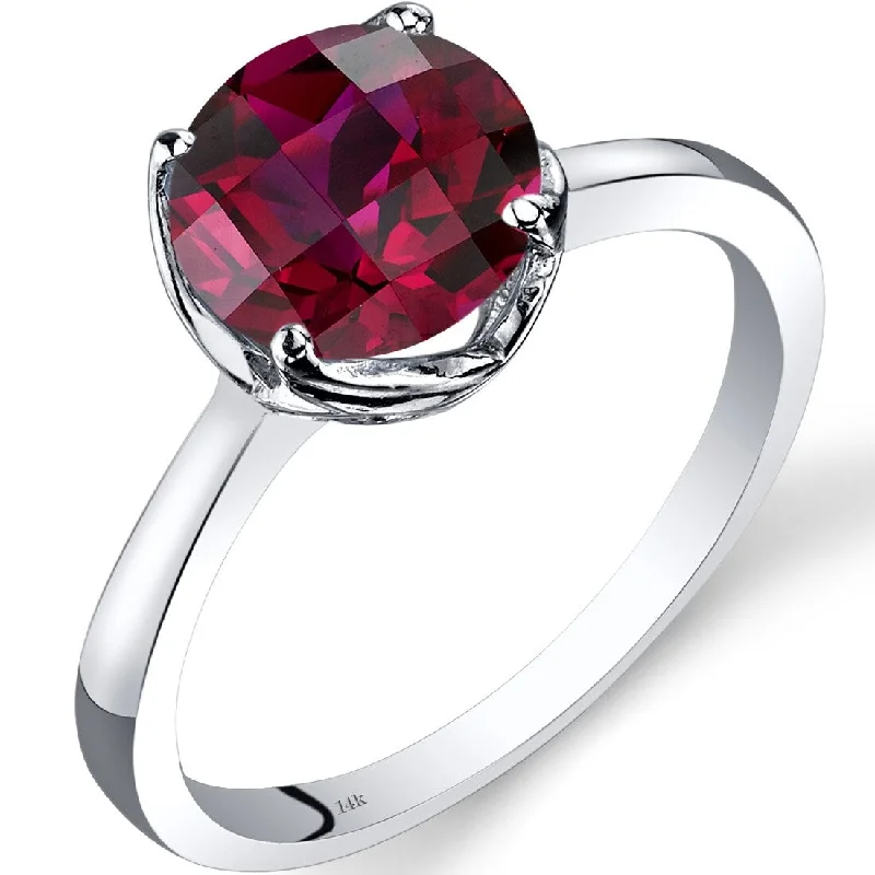 14k White Gold 2.5ct Created Ruby Solitaire Ring