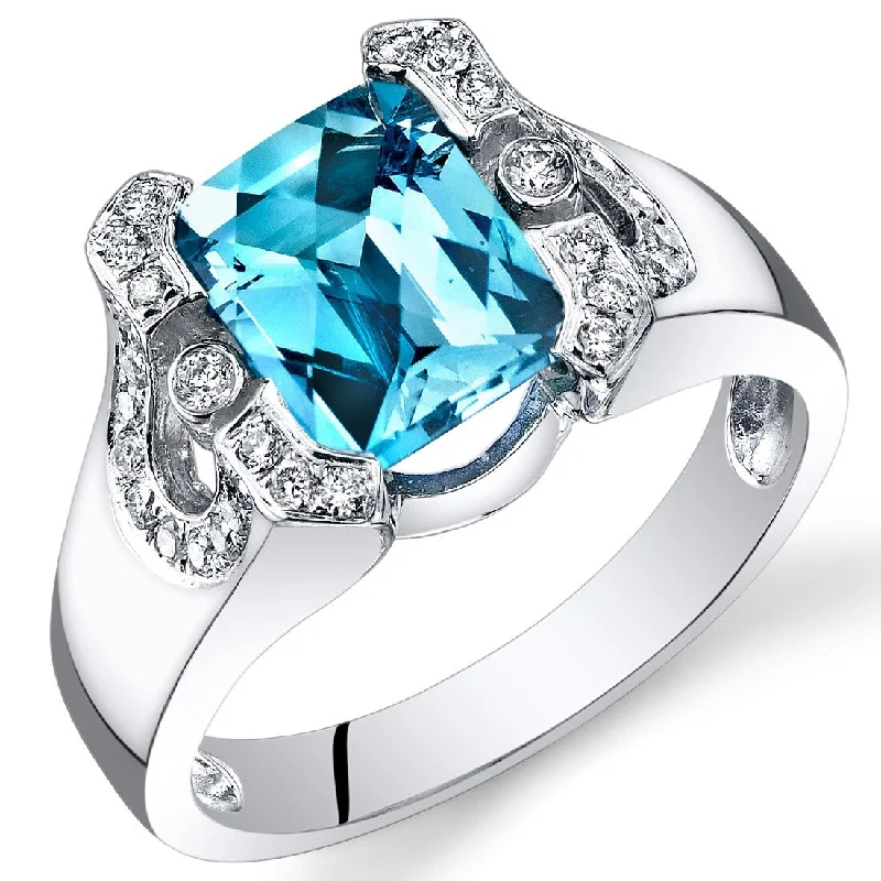 14k White Gold 2.75ct Swiss Blue Topaz and Diamond Ring