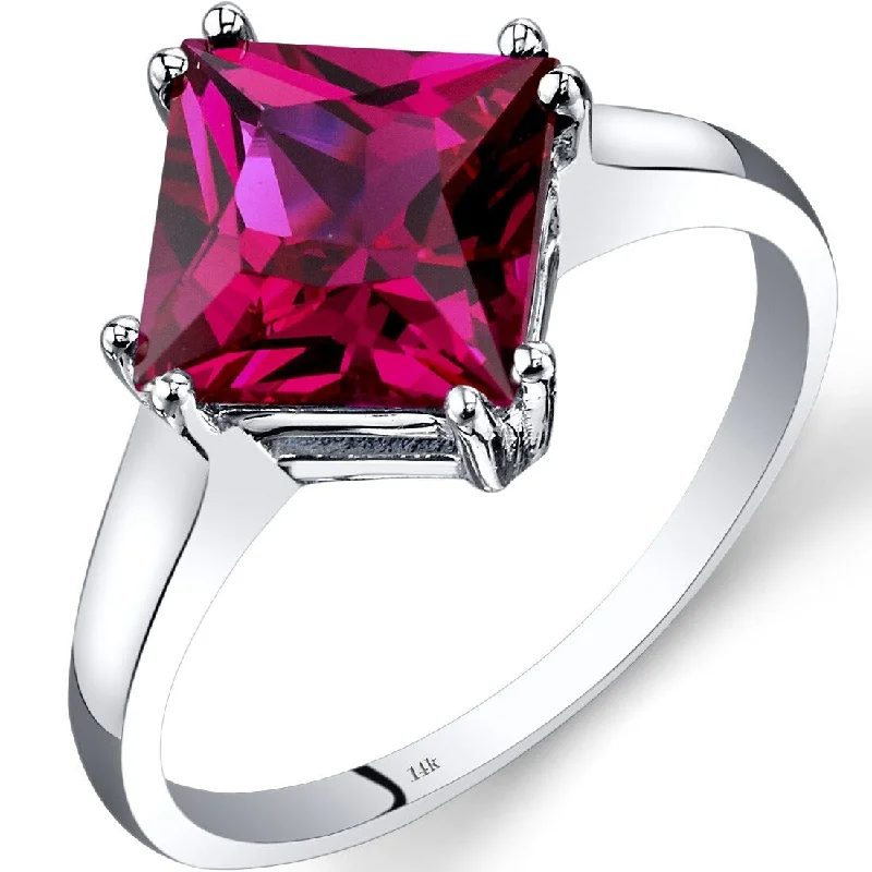 14k White Gold 3.25ct Created Ruby Solitaire Ring