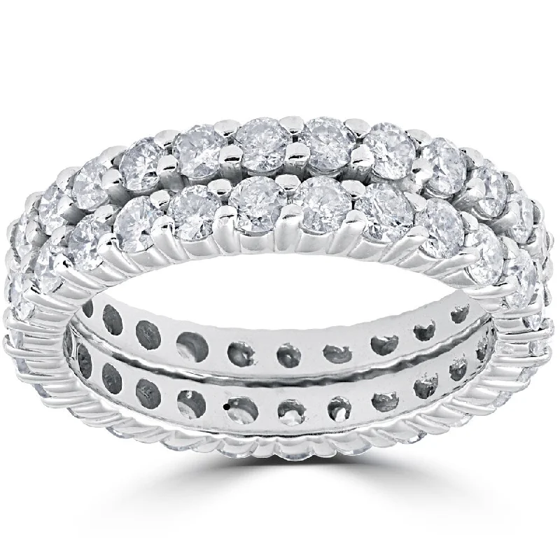 14k White Gold 3ct Diamond Eternity Double Row Womens Wedding Ring