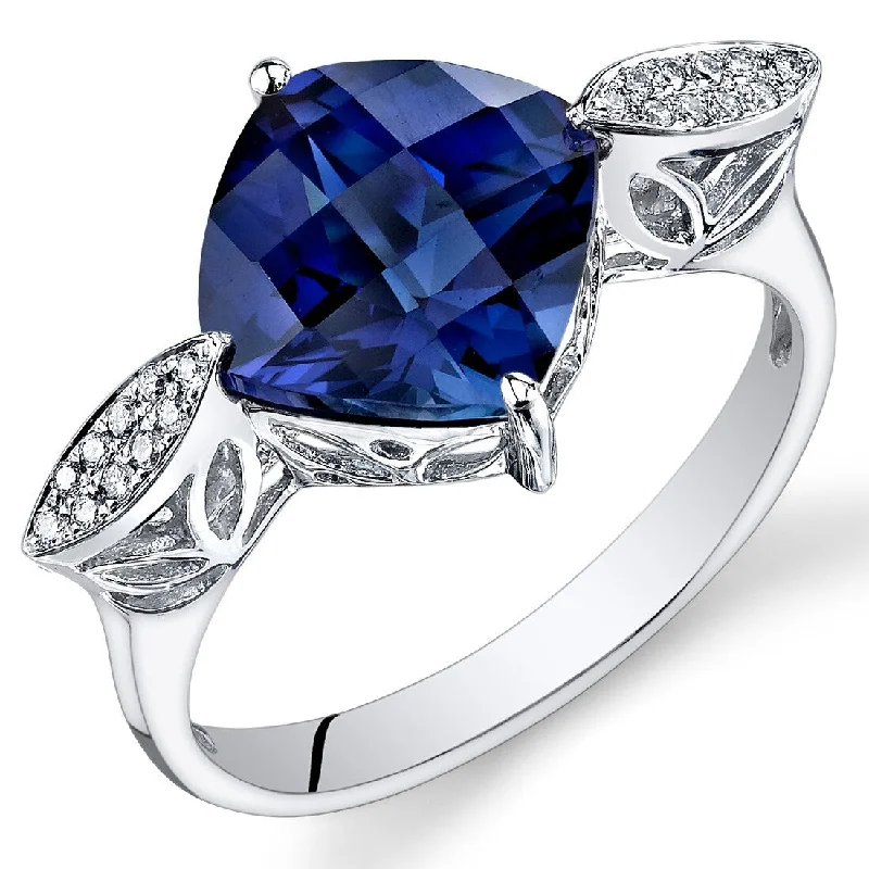 14k White Gold 4.15ct Created Blue Sapphire and Diamond Ring