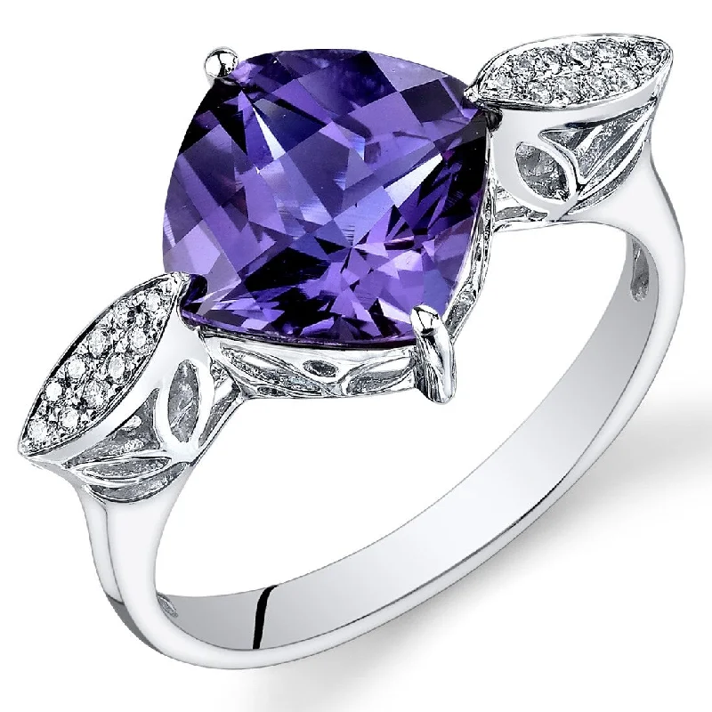 14k White Gold 4ct Created Sapphire and Diamond Ring