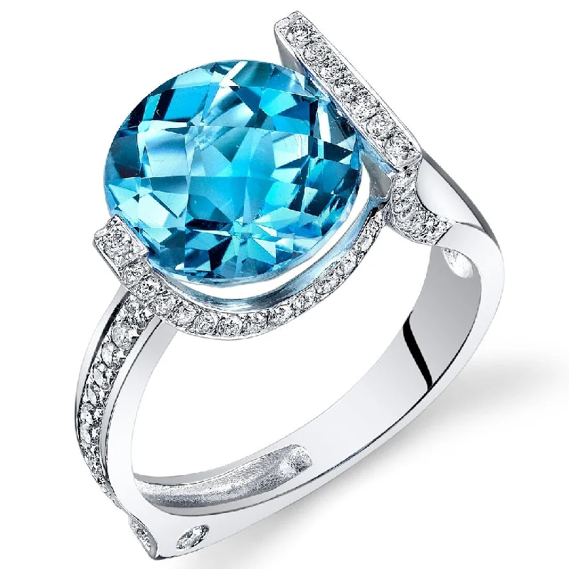 14k White Gold 6.35ct Swiss Blue Topaz and Diamond Ring