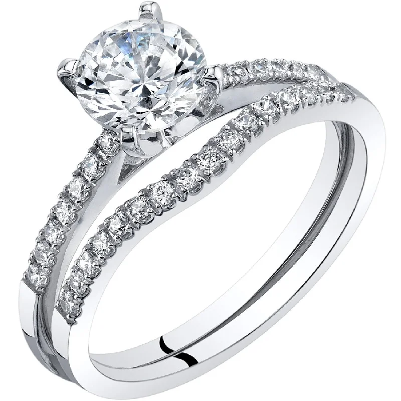 14k White Gold Classic Engagement Ring & Wedding Band Set