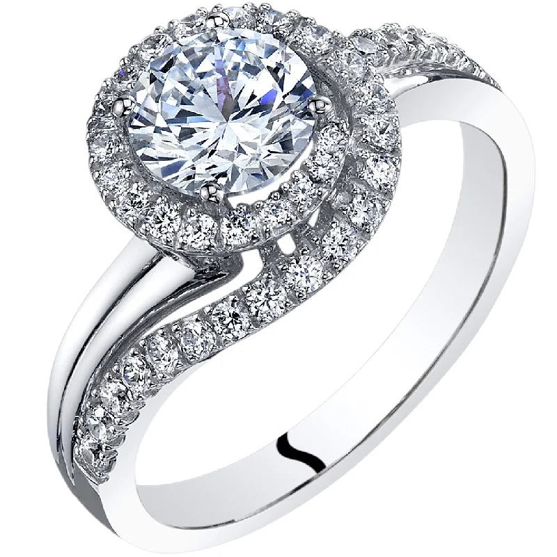 14k White Gold Cubic Zirconia Bypass Engagement Ring 1.00 ct