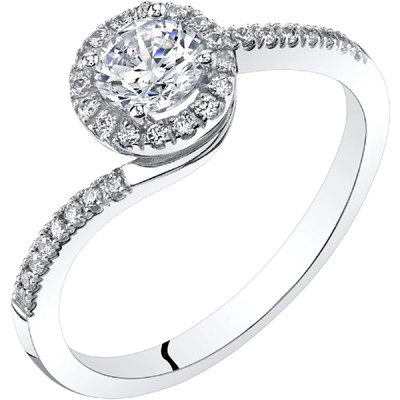 14k White Gold Cubic Zirconia Bypass Engagement Ring