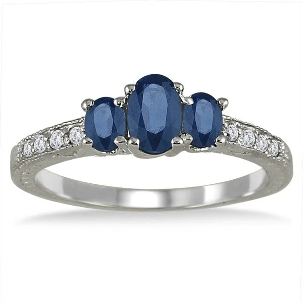 14k White Gold Diamond and Sapphire Ring