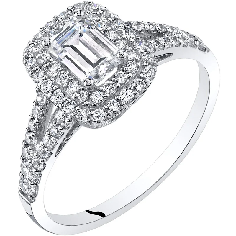 14k White Gold Emerald Cut Cubic Zirconia Engagement Ring