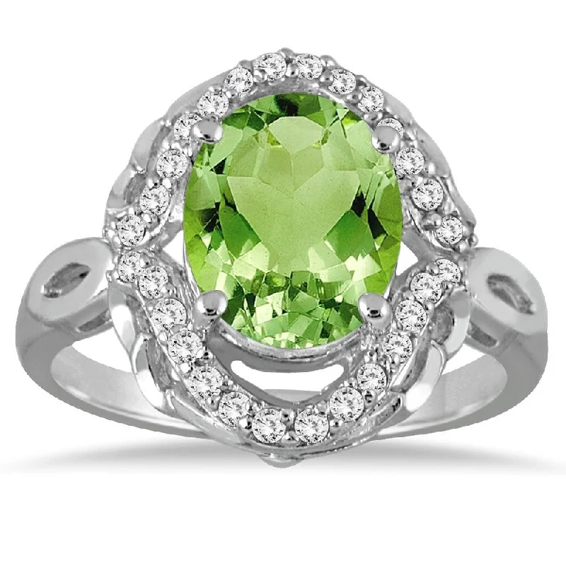 3 1/2 Carat Oval Peridot and Diamond Ring in 10K White Gold