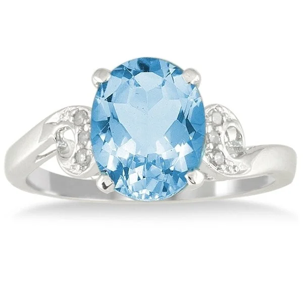 3 1/4 Carat Oval Blue Topaz and Diamond Ring in 10K White Gold