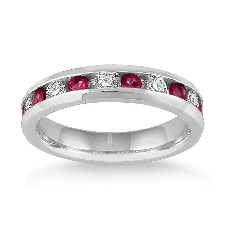 3/4 Carat Ruby and Diamond Band in 14k White Gold