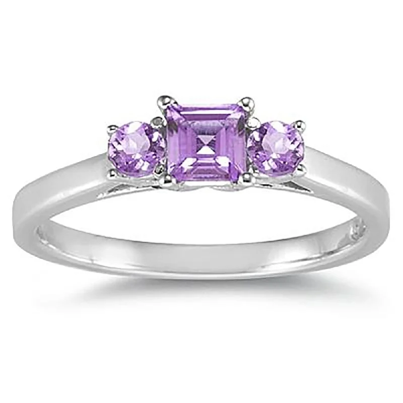 3 Stone Amethyst Ring 14K White Gold