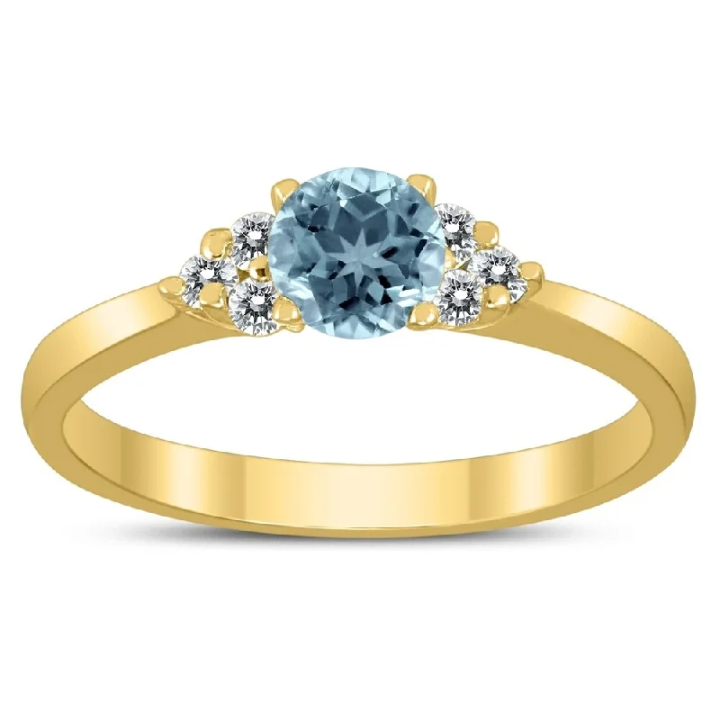 4MM Aquamarine and Diamond Cynthia Ring in 10K Yellow Gold