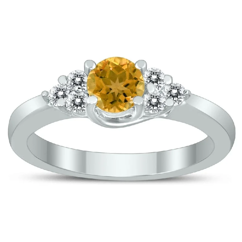 5MM Citrine and Diamond Cynthia Ring in 10K White Gold