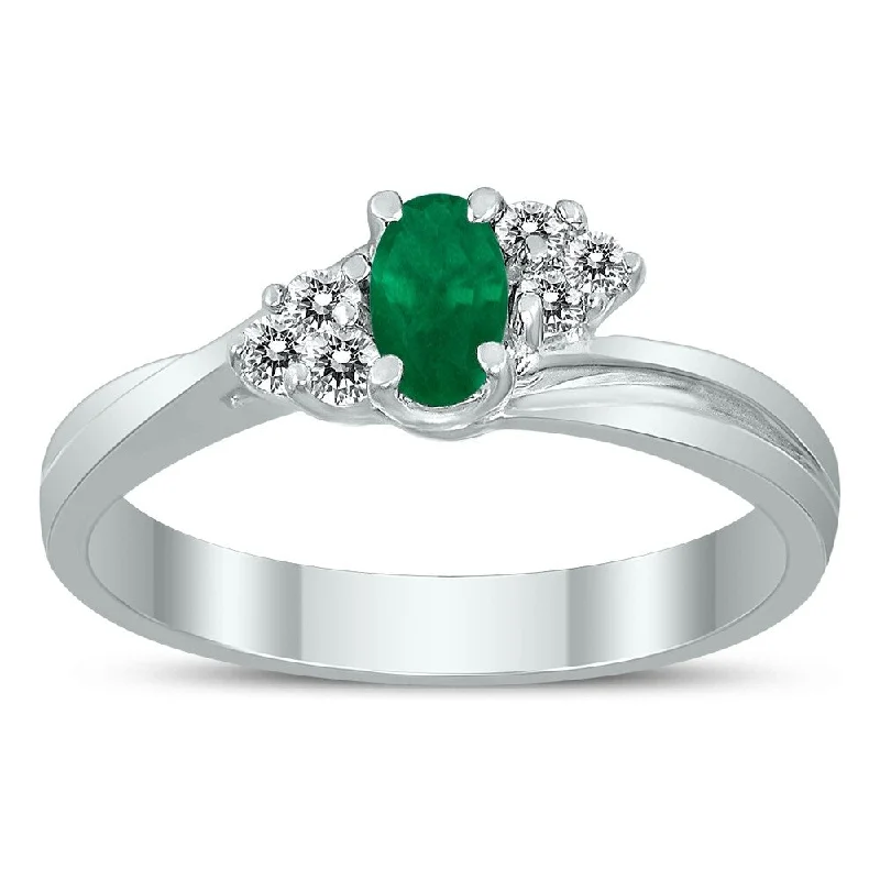 5X3MM Emerald and Diamond Twist Ring in 10K White Gold