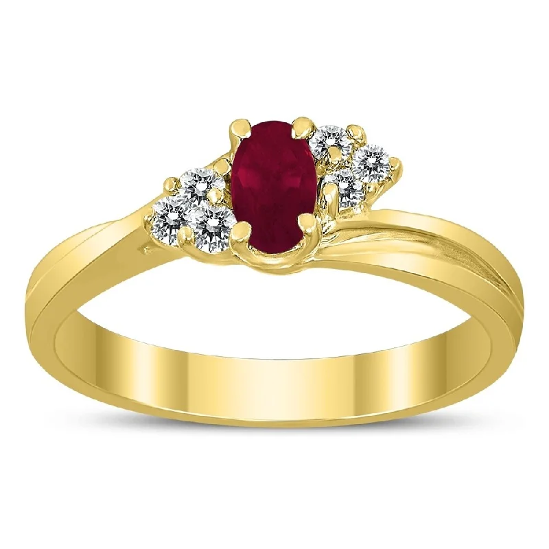 5X3MM Ruby and Diamond Twist Ring in 10K Yellow Gold