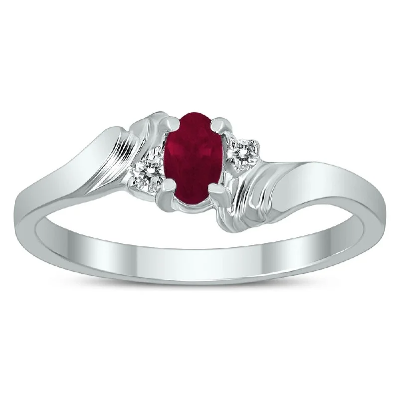 5X3MM Ruby and Diamond Wave Ring in 10K White Gold