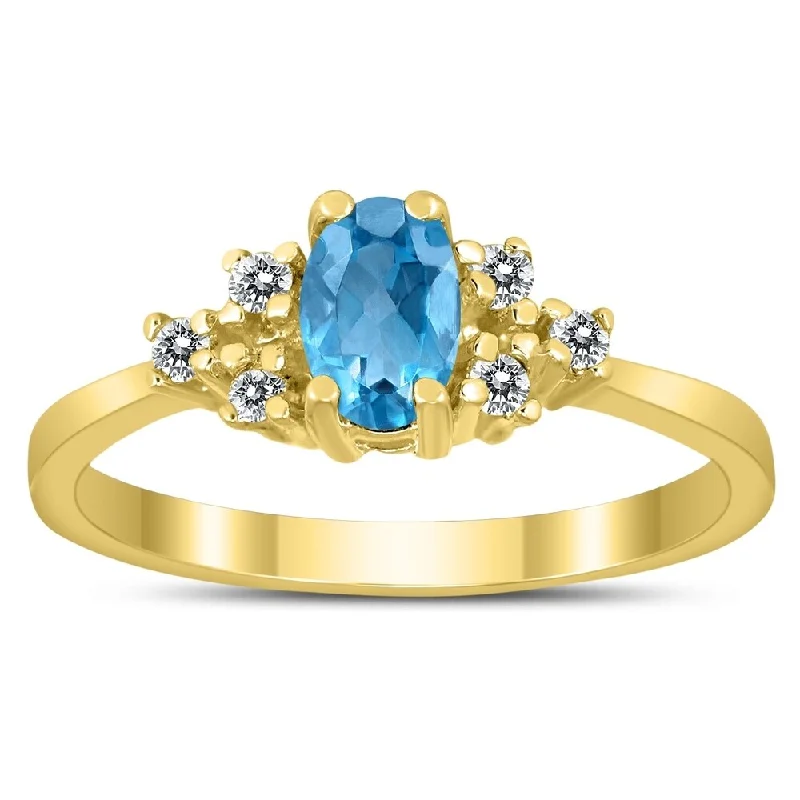 6X4MM Blue Topaz and Diamond Regal Ring in 10K Yellow Gold