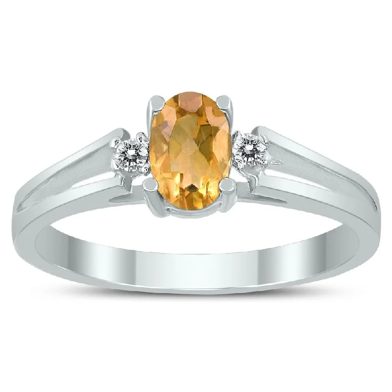 6X4MM Citrine and Diamond Open Three Stone Ring in 10K White Gold