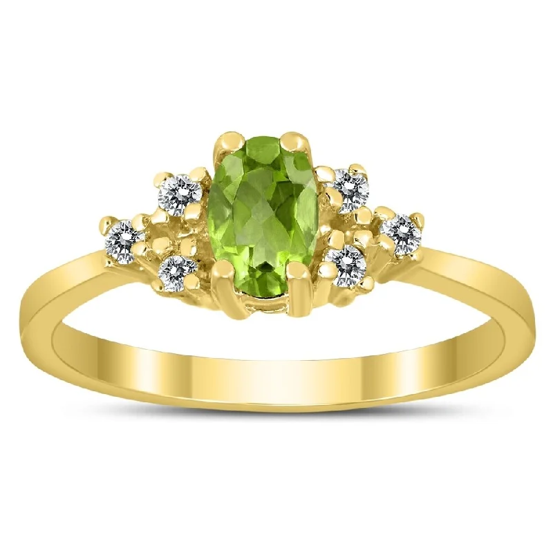 6X4MM Peridot and Diamond Regal Ring in 10K Yellow Gold