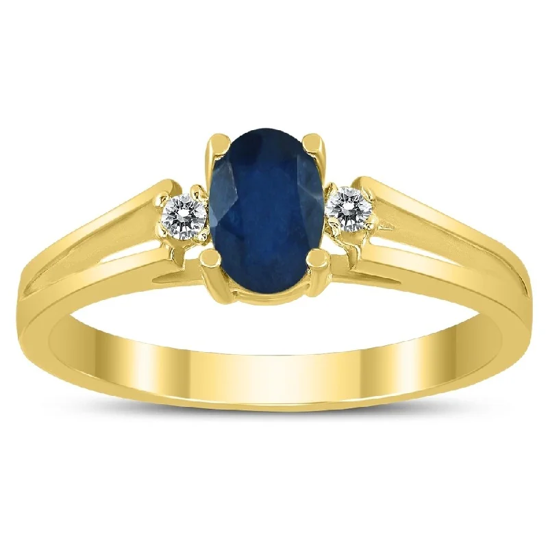 6X4MM Sapphire and Diamond Open Three Stone Ring in 10K Yellow Gold