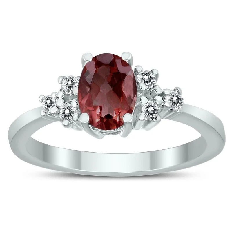 7X5MM Garnet and Diamond Regal Ring in 10K White Gold