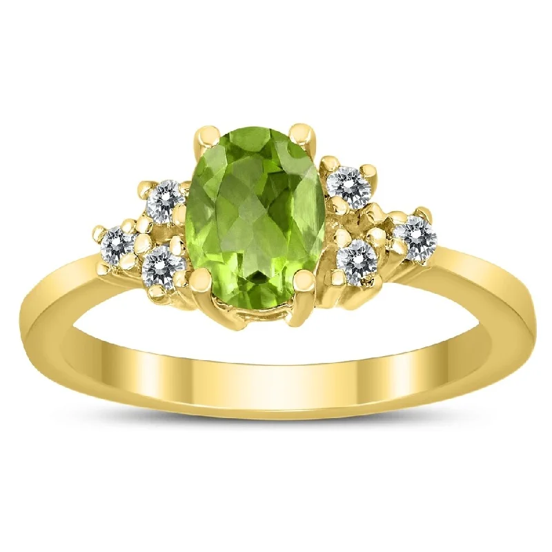 7X5MM Peridot and Diamond Regal Ring in 10K Yellow Gold