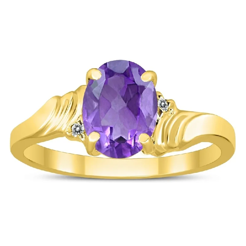 8X6MM Amethyst and Diamond Wave Ring in 10K Yellow Gold