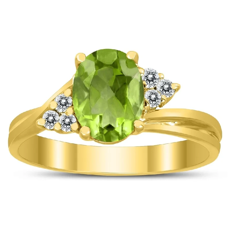 8X6MM Peridot and Diamond Twist Ring in 10K Yellow Gold