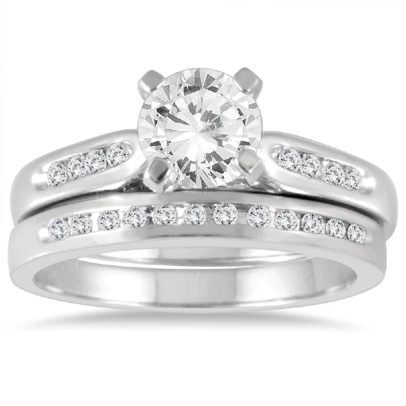 AGS Certified 1 1/5 Carat TW Diamond Bridal Set in 14K White Gold (I-J Color, I2-I3 Clarity)