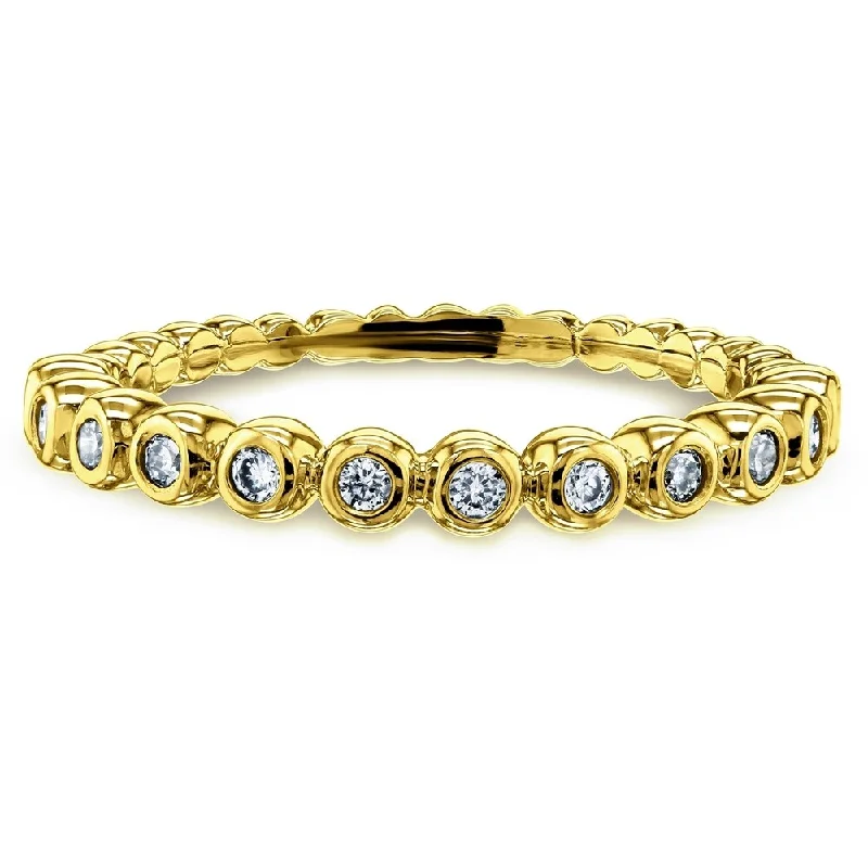 Annello by Kobelli 10k Gold Ribbed Bezel Diamond Fashion Band (1/8 Carat TDW)