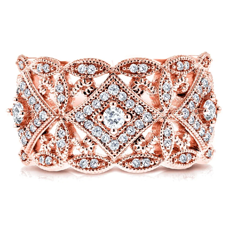 Annello by Kobelli 10k Rose Gold 1/2ct TDW Diamond Antique Filigree Wide Anniversary Ring