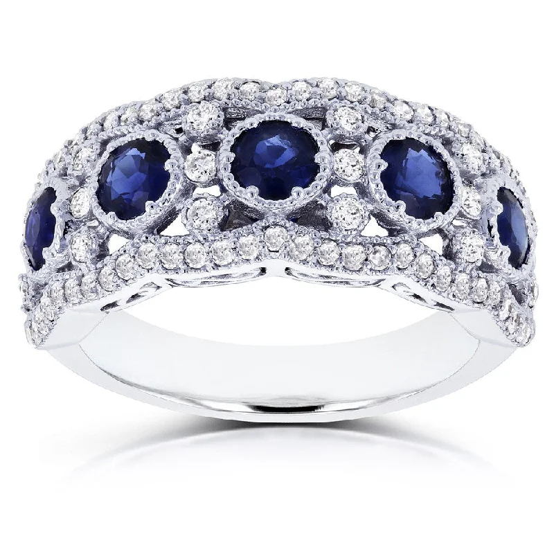 Annello by Kobelli 10k White Gold 1 1/2ct TGW Blue Sapphire and Diamond Anniversary Ring