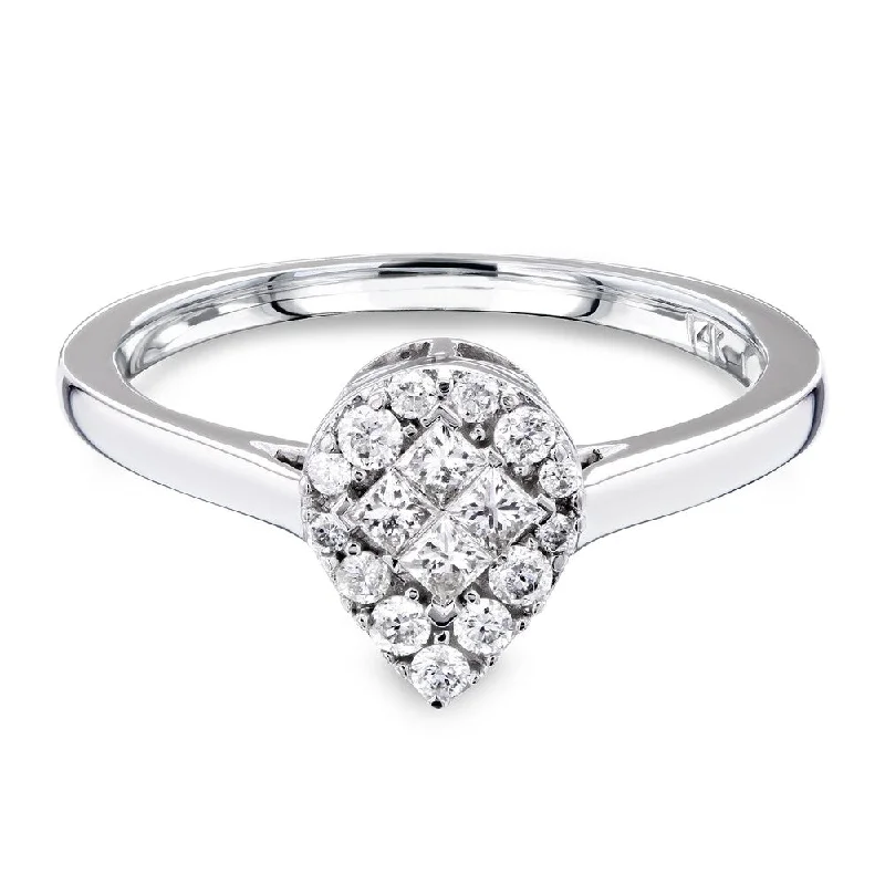 Annello by Kobelli 10k White Gold 1/4 Carat TDW Pear Cluster Invisible Princess Diamond Ring