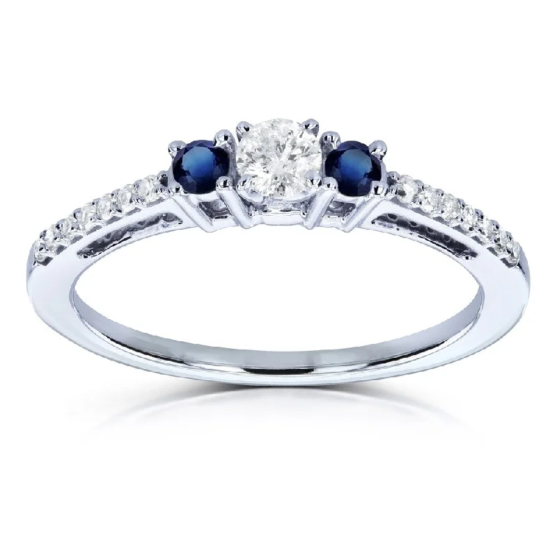 Annello by Kobelli 10k White Gold 1/4ct TGW Three Stone Diamond and Sapphire Promise Ring