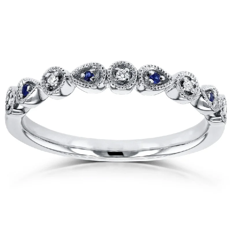 Annello by Kobelli 10k White Gold Diamond and Sapphire Accented Alternating Stones Fashion Ring