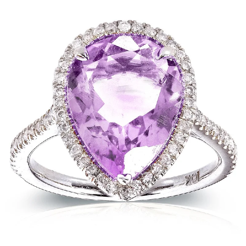 Annello by Kobelli 10k White Gold Pear-shape Lavender Amethyst and 1/3ct TDW Diamond Halo Ring