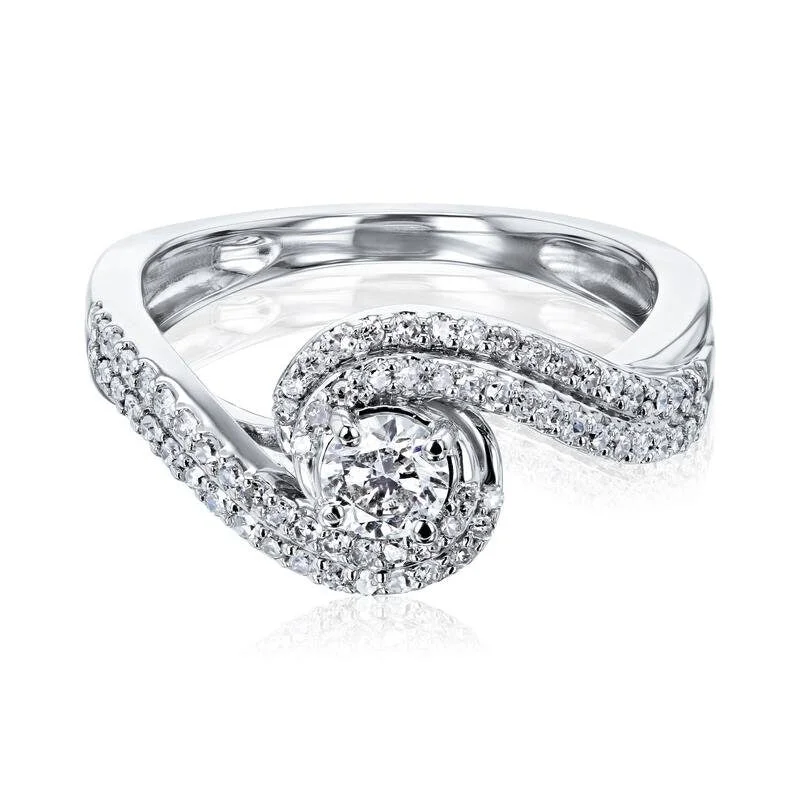 Annello by Kobelli 10k White Gold "S" Wave Diamond Engagement Ring