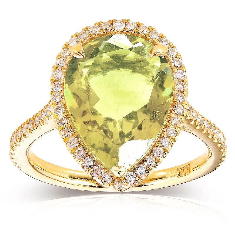 Annello by Kobelli 10k Yellow Gold Pear-shape Lime Quartz and 1/3ct TDW Diamond Halo Ring