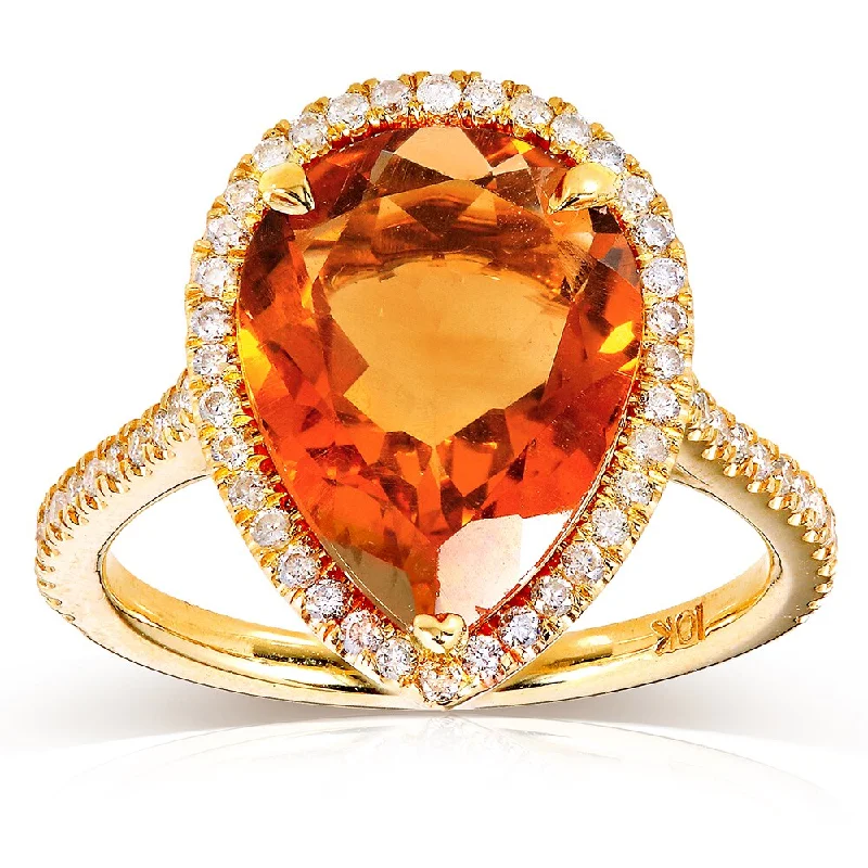 Annello by Kobelli 10k Yellow Gold Pear-shape Orange Citrine and 1/3ct TDW Diamond Halo Ring