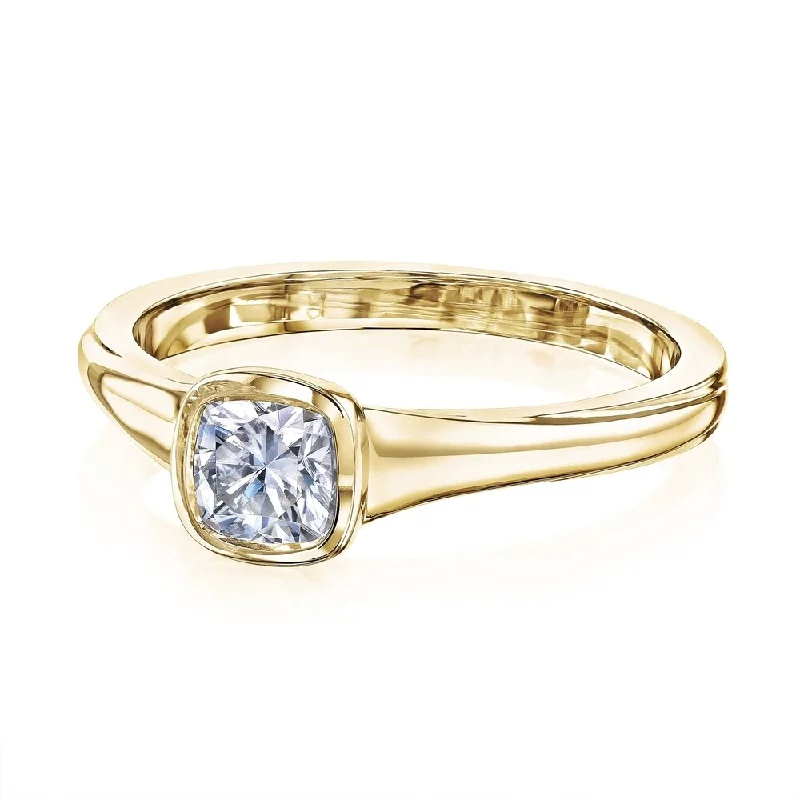 Annello by Kobelli 14k Gold 0.5 Carat Cushion Moissanite Bezel Solitaire Engagement Ring (GH/VS)