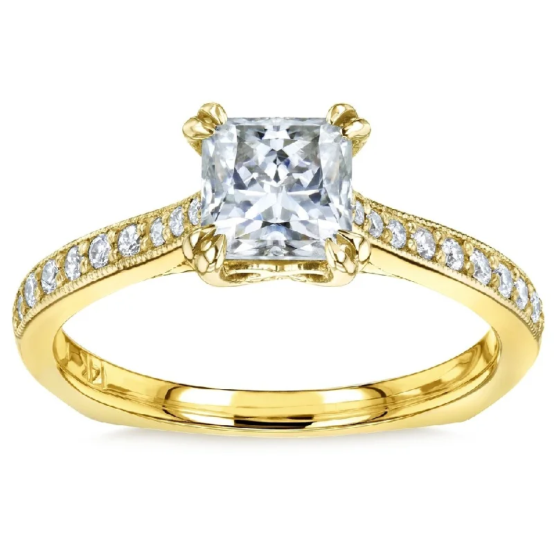 Annello by Kobelli 14k Gold 1 1/10ct TGW Princess Moissanite and Diamond Euro Shank Engagement Ring (GH/VS, GH/I)