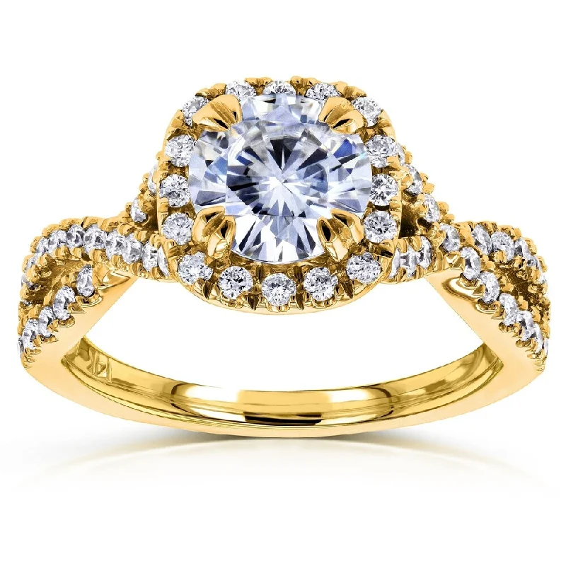 Annello by Kobelli 14k Gold 1 1/2ct Round Moissanite and Diamond Halo Bypass Engagement Ring (GH/VS, GH/I)