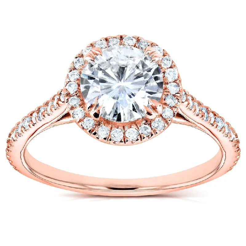 Annello by Kobelli 14k Gold 1 1/4ct TGW Forever One Moissanite and Diamond Round Halo Classic Engagement Ring