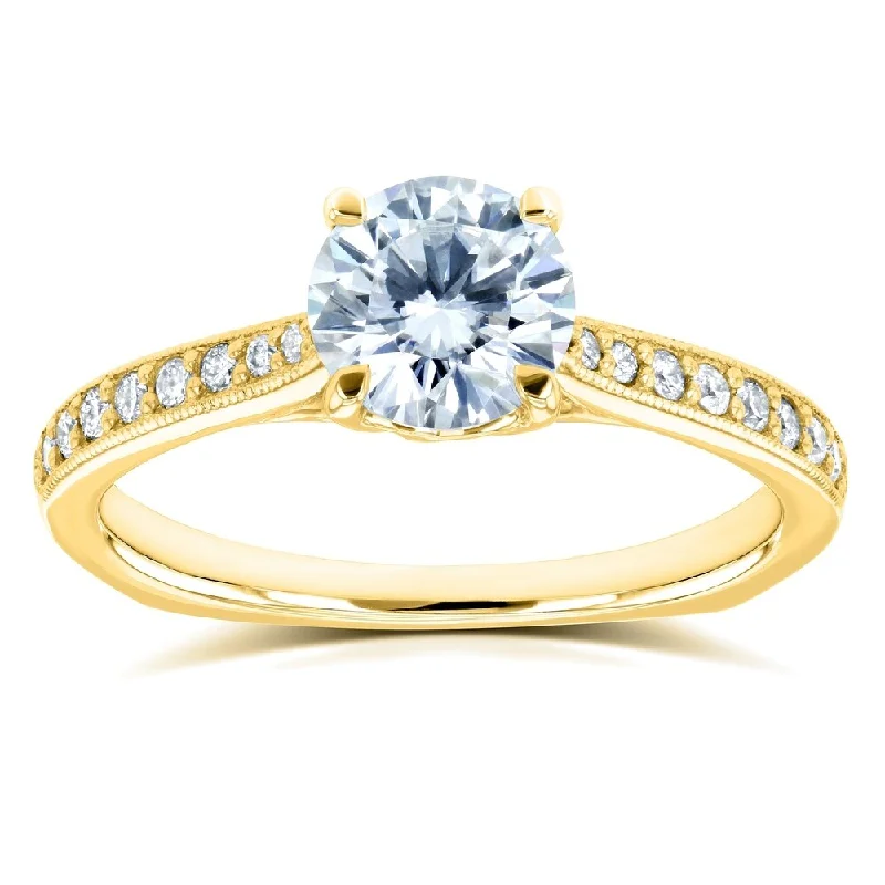 Annello by Kobelli 14k Gold 1 1/5ct TGW Round Moissanite and Diamond Vintage Trellis Engagement Ring