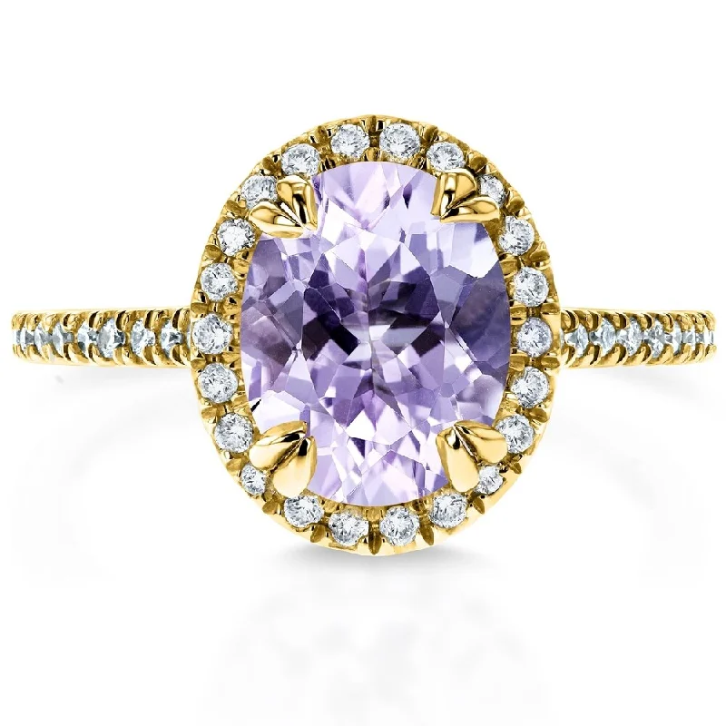 Annello by Kobelli 14k Gold 1 3/4ct TGW Oval Cut Lavender Purple Amethyst and Diamond Halo Gemstone Ring