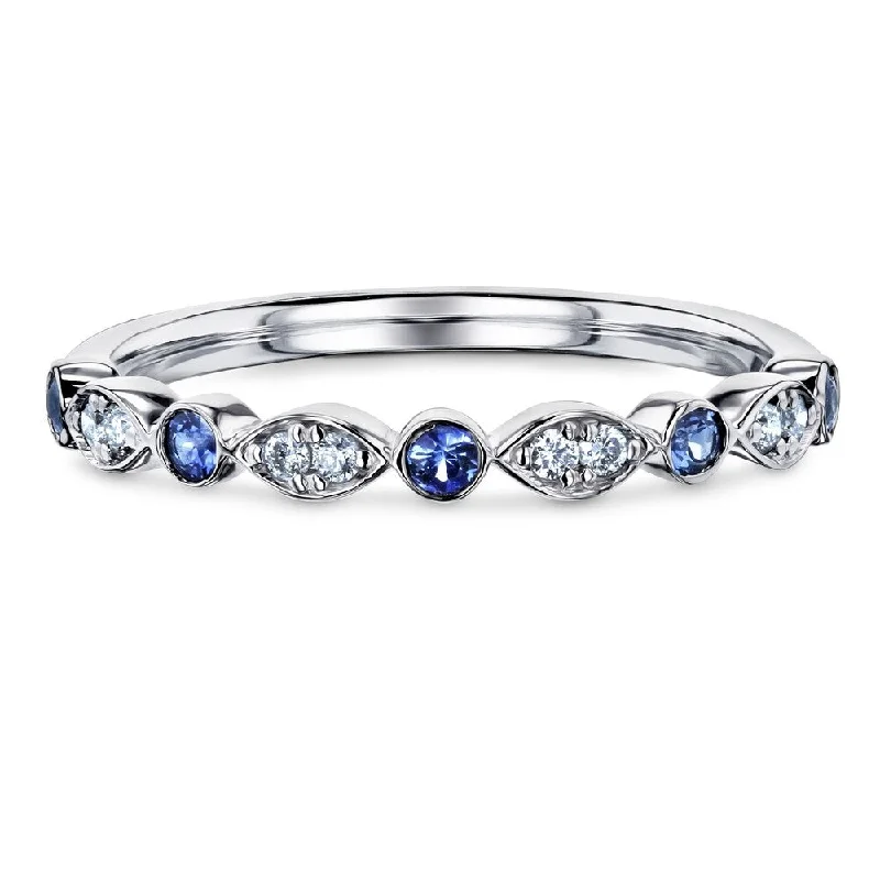 Annello by Kobelli 14k Gold 1/5ct.tw Bezel Blue Sapphire and Pave Diamond Patterned Stackable Women's Band