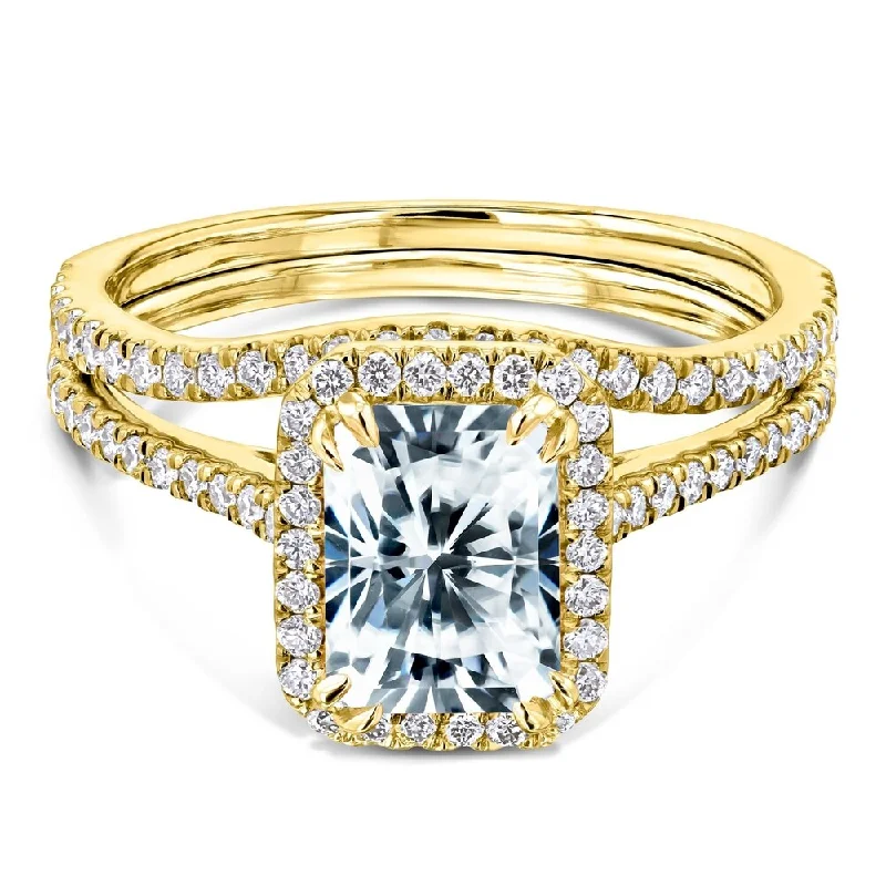 Annello by Kobelli 14k Gold 1.8ct Radiant Forever One Moissanite and 1/2ct TDW Lab Grown Diamond Halo Bridal Set (DEF/VS)